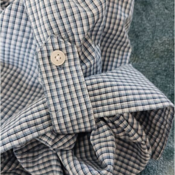 Mens Michael Kors Button Down Shirt Checked Blue White - Picture 11 of 13